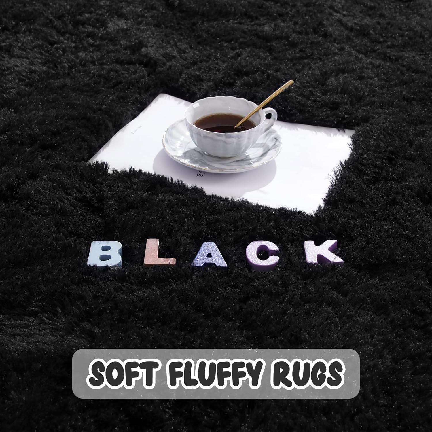 Bailu Fluffy Black Rug for Living Room,5x8 Area Rugs,Thick Plush Shag Rug,Shaggy Rugs for Bedroom,Big Fuzzy Carpet,Comfy Kids Rugs,Large Living Room Rugs,Living Room Decor