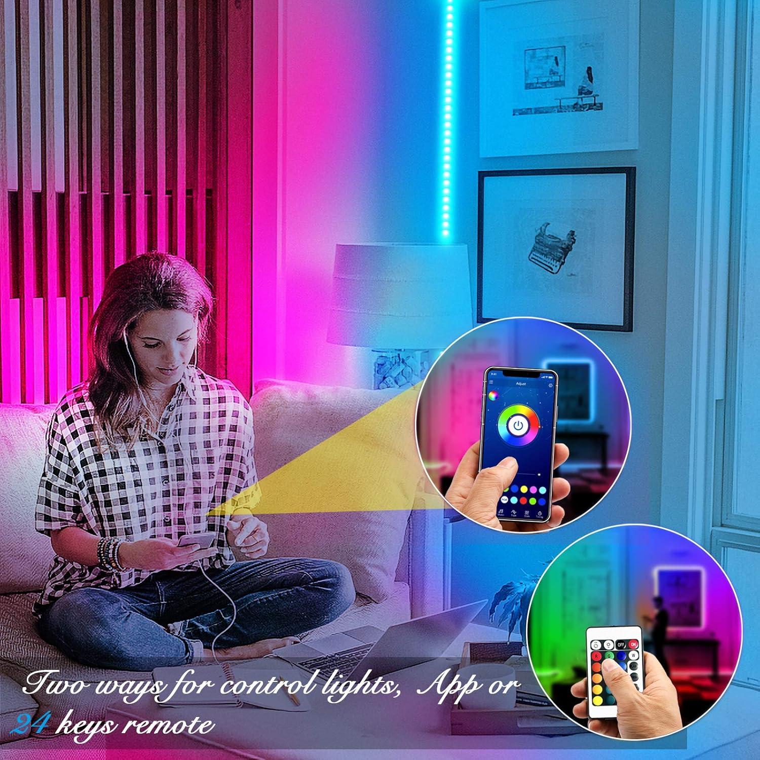 DAYBETTER 50ft LED Strip Lights,Color Changing Music Sync with Remote Control,Timer Schedule,Led Lights for Room,Bedroom(APP+Remote +Mic)