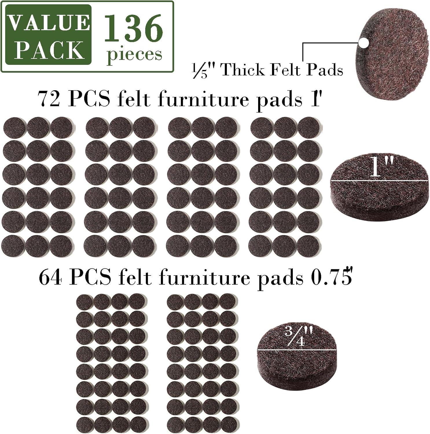 Fursafe&Q Felt Furniture Pads, Furniture Felt Pads for Hardwood Floors -Self Adhesive Chair Leg Floor Protectors, Protect from Nicks, Dents and Scratches, Chair Feet Protectors 136 Pcs Chair Feet