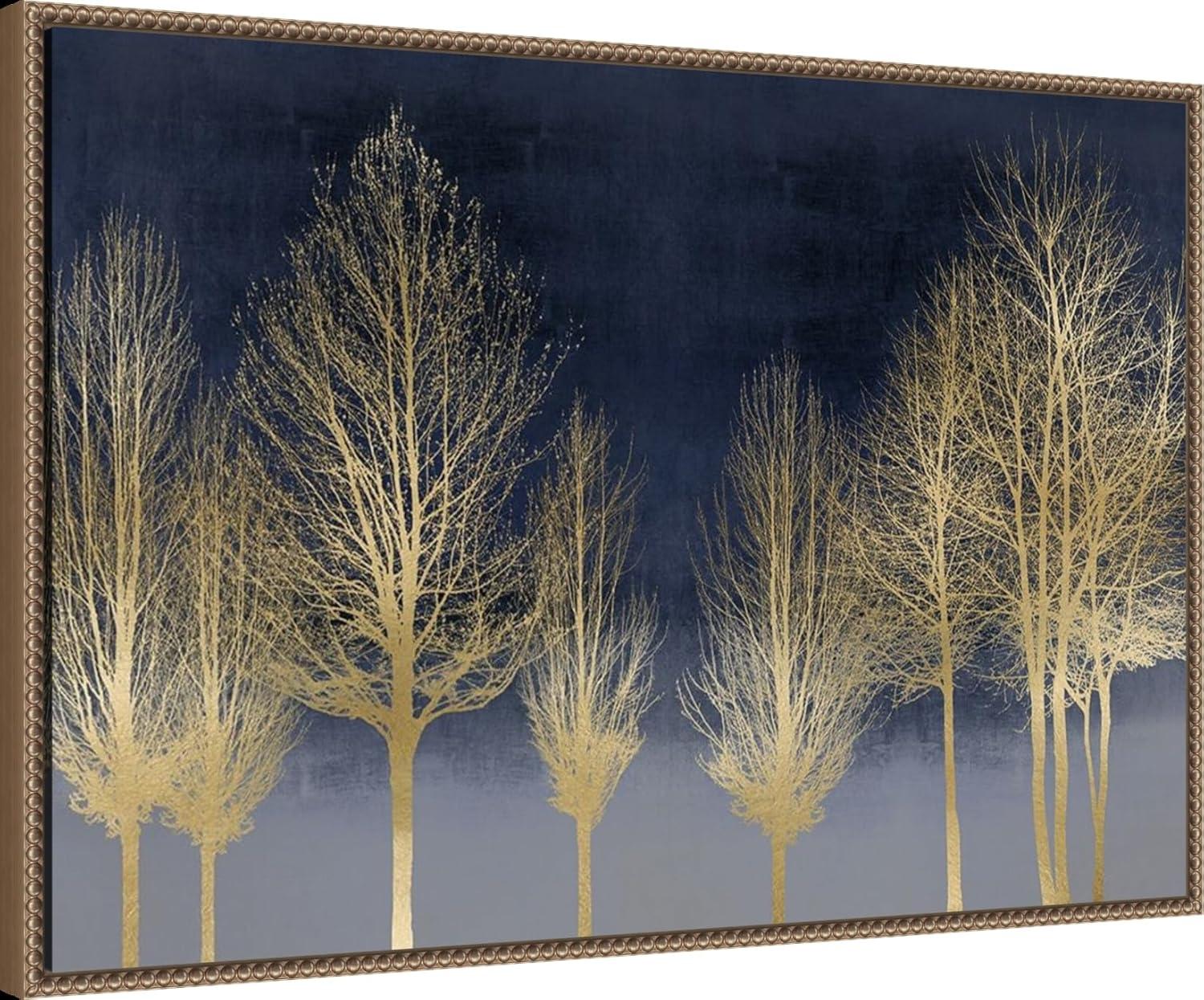 Amanti Art 33"x23" Gold Forest on Blue by Kate Bennett Framed Canvas Wall Art Print: Modern Botanical Landscape Decor