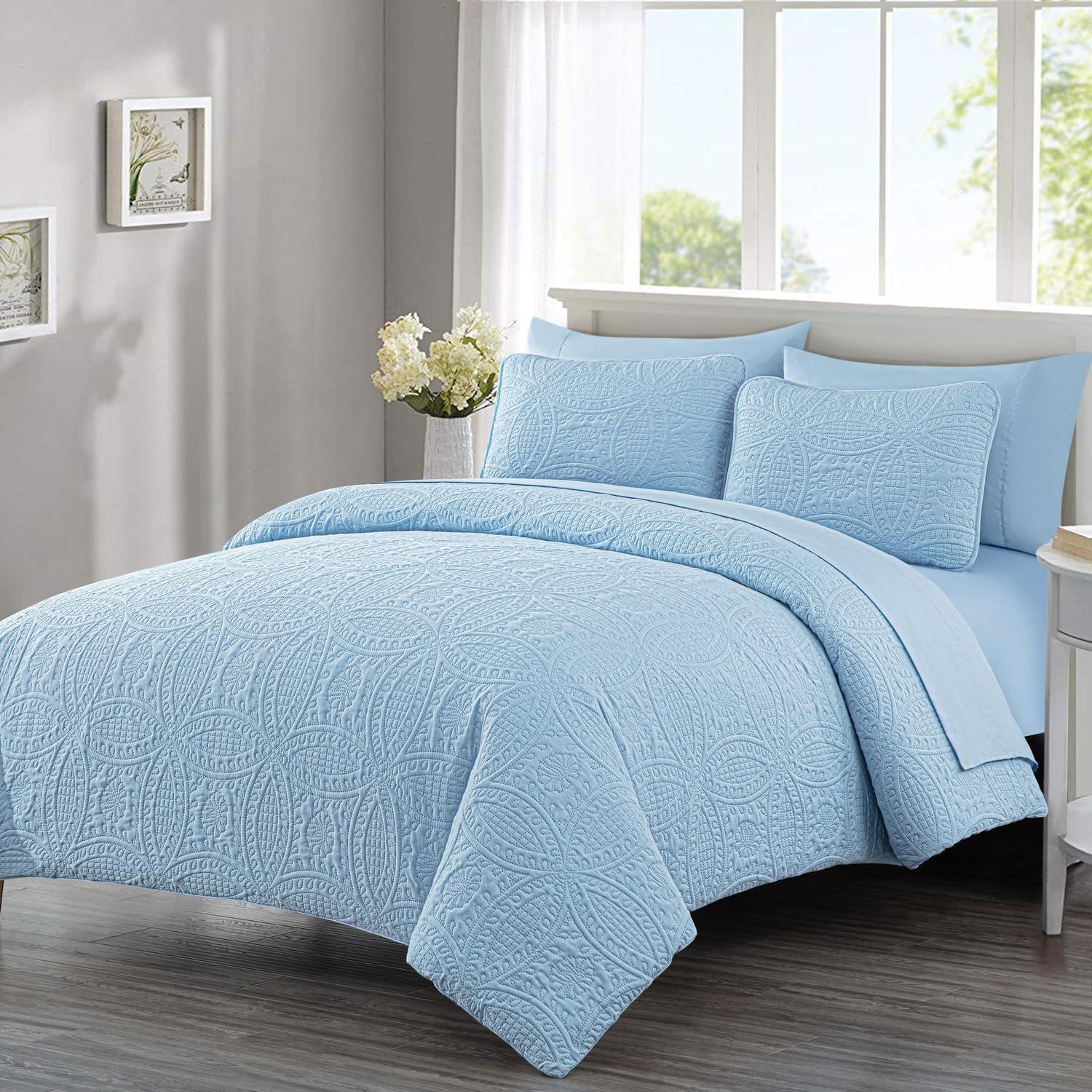 Chambray Blue Queen Microfiber 7-Piece Bed in a Bag Set