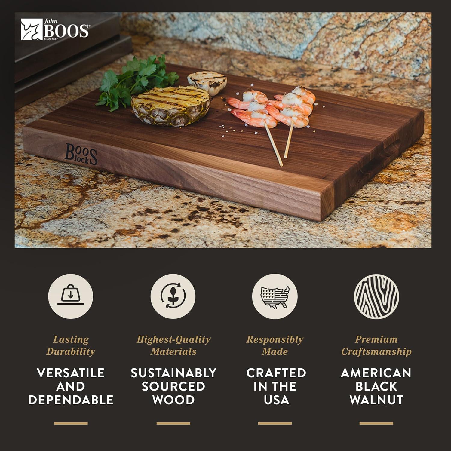 John Boos R-Board Reversible Wood Cutting Board, 24" x 18" x 1 1/2", Walnut