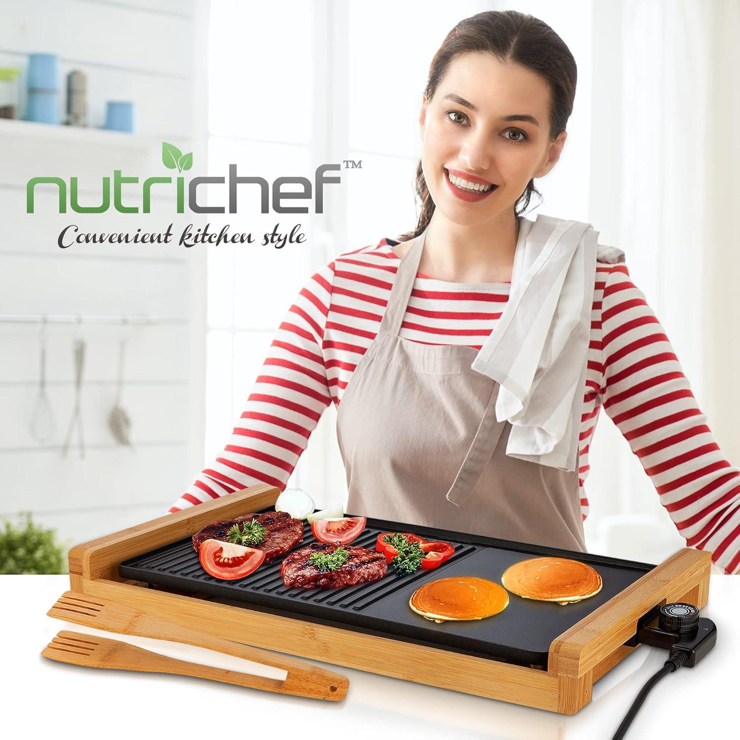 NutriChef Electric Bamboo Grill CEGB50 - 12-Inch Nonstick