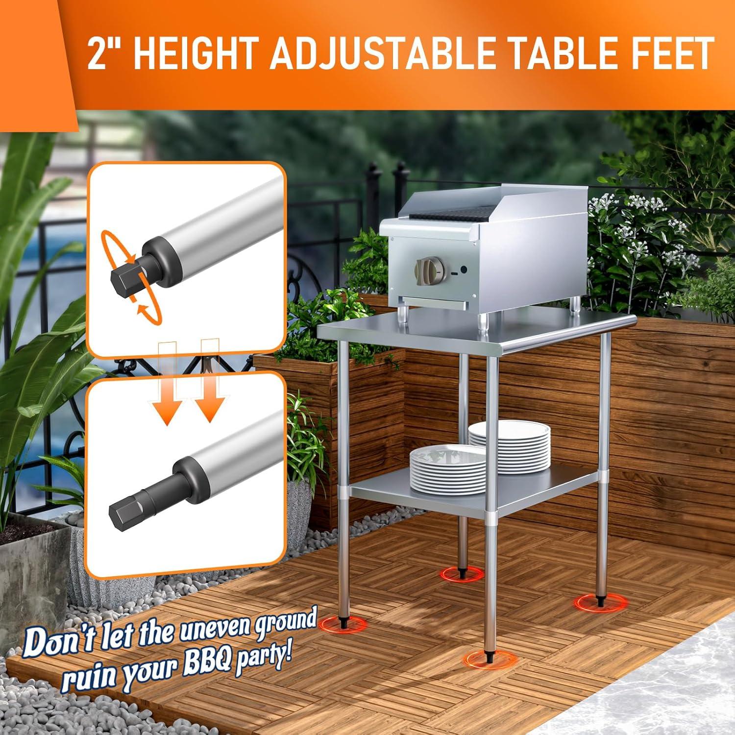 Stainless Steel Table for Food Prep & Work 30 x 48 inches Utility Table with Adjustable Undershelf, Commercial Workstation in Kitchen, Garage, Outdoor BBQ