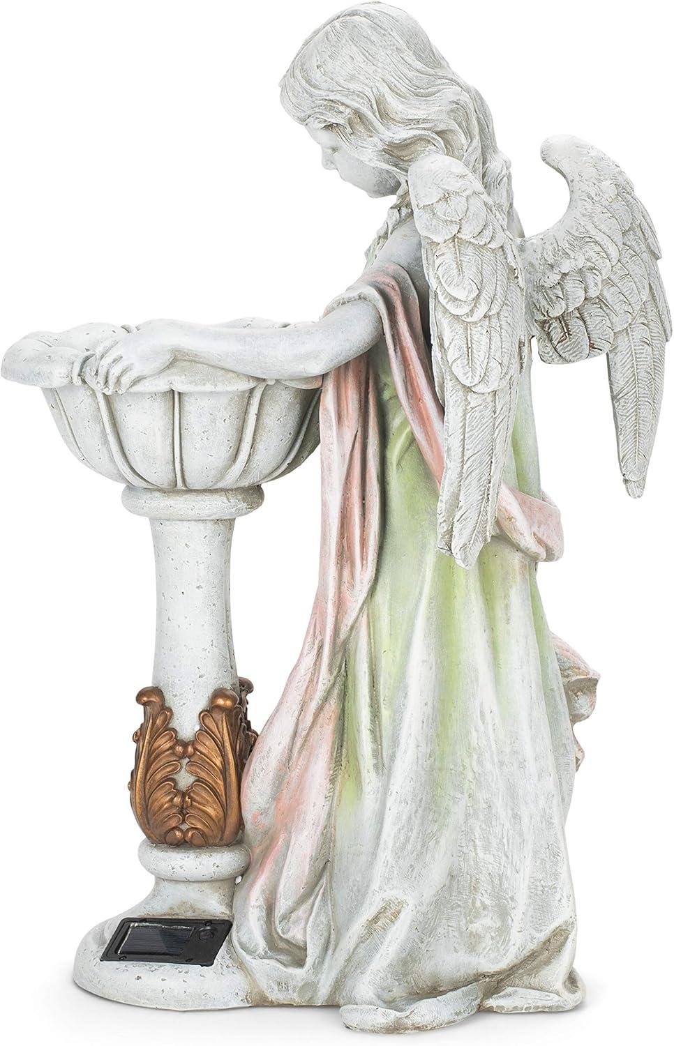 Roman 23" LED Lighted Solar Angel Birdbath Outdoor Garden Statue