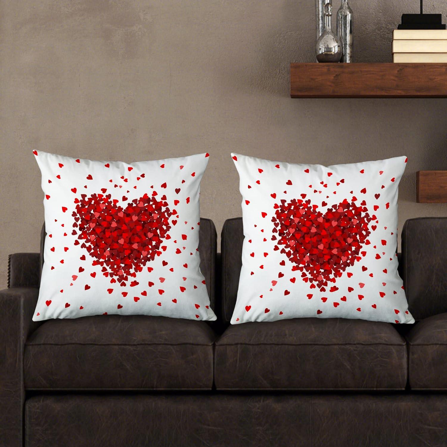 Valentines Day Red Heart Pillow Covers 18x18 Set of 2,Wedding Home Decor Love Decorative Throw Pillows Cushion Cases Romantic Valentine Gift for Girls Woman