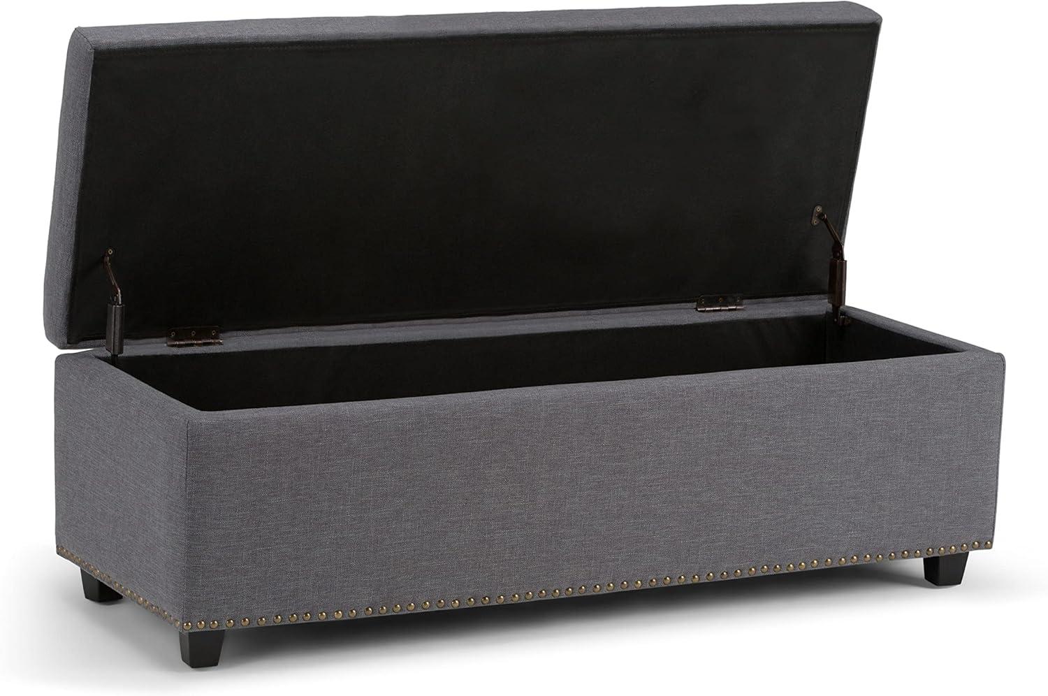 Simpli Home Hamilton 48" Transitional Rectangle Ottoman in Gray Linen Look Fabric