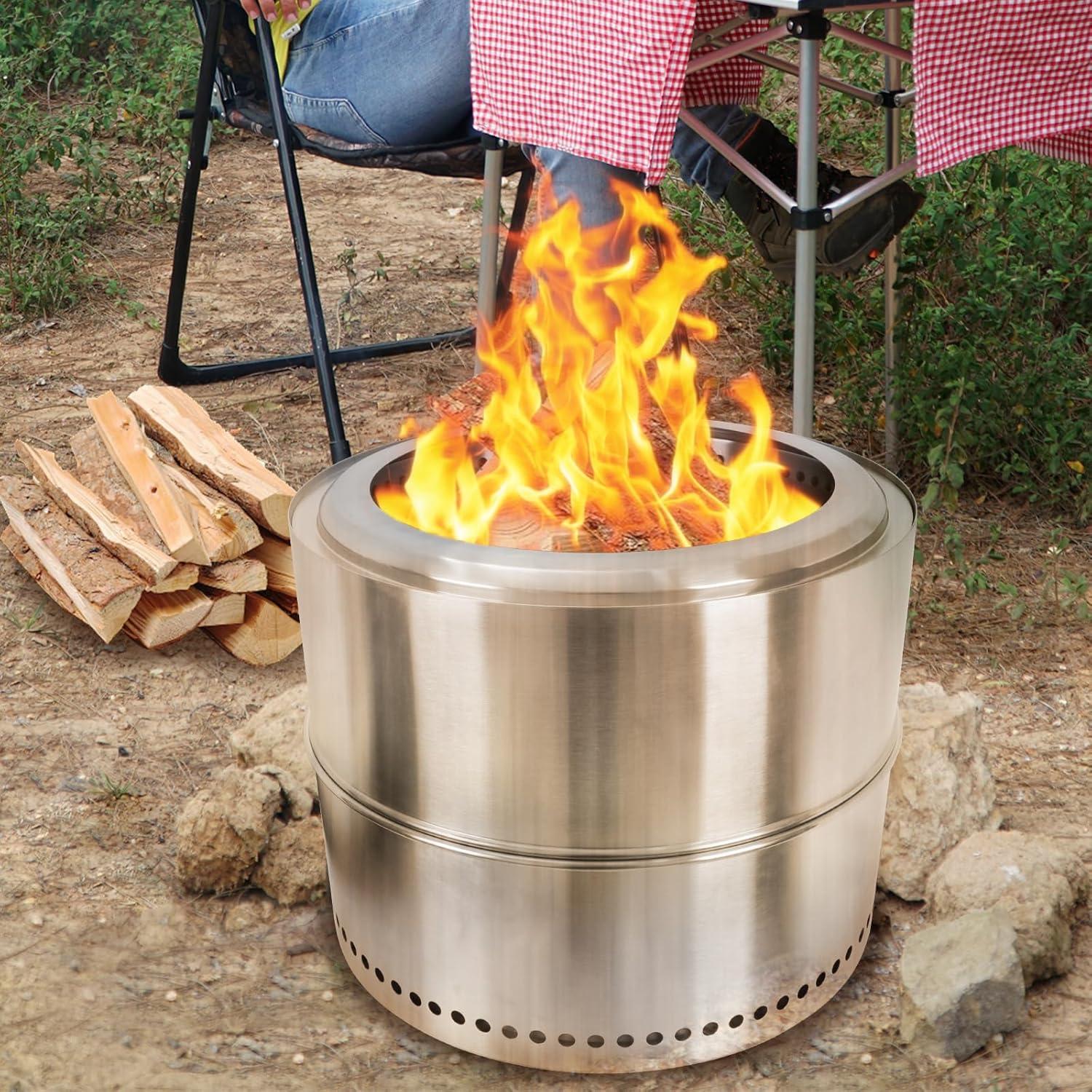 HGD 20 inch Portable Smokeless Fire Pit - Stainless Steel Bonfire Firepit with Airflow Technology for Efficient Outdoor Heating - Includes Carry Bag - Perfect for Gatherings, RV Travel, and Backyard