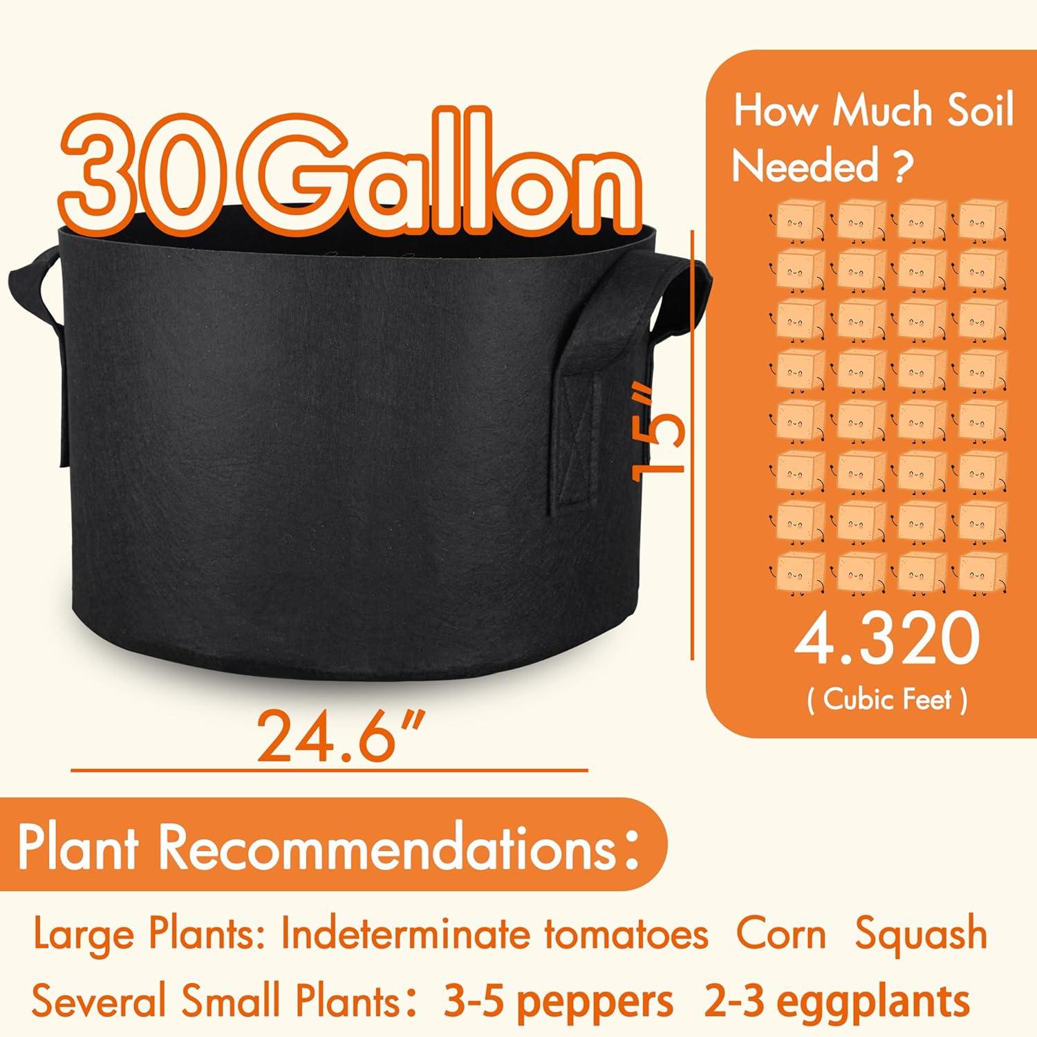 Gardzen 6-Pack 30 Gallon Grow Bags, Aeration Fabric Pots with Handles, Heavy Duty Cloth Pots for Plants