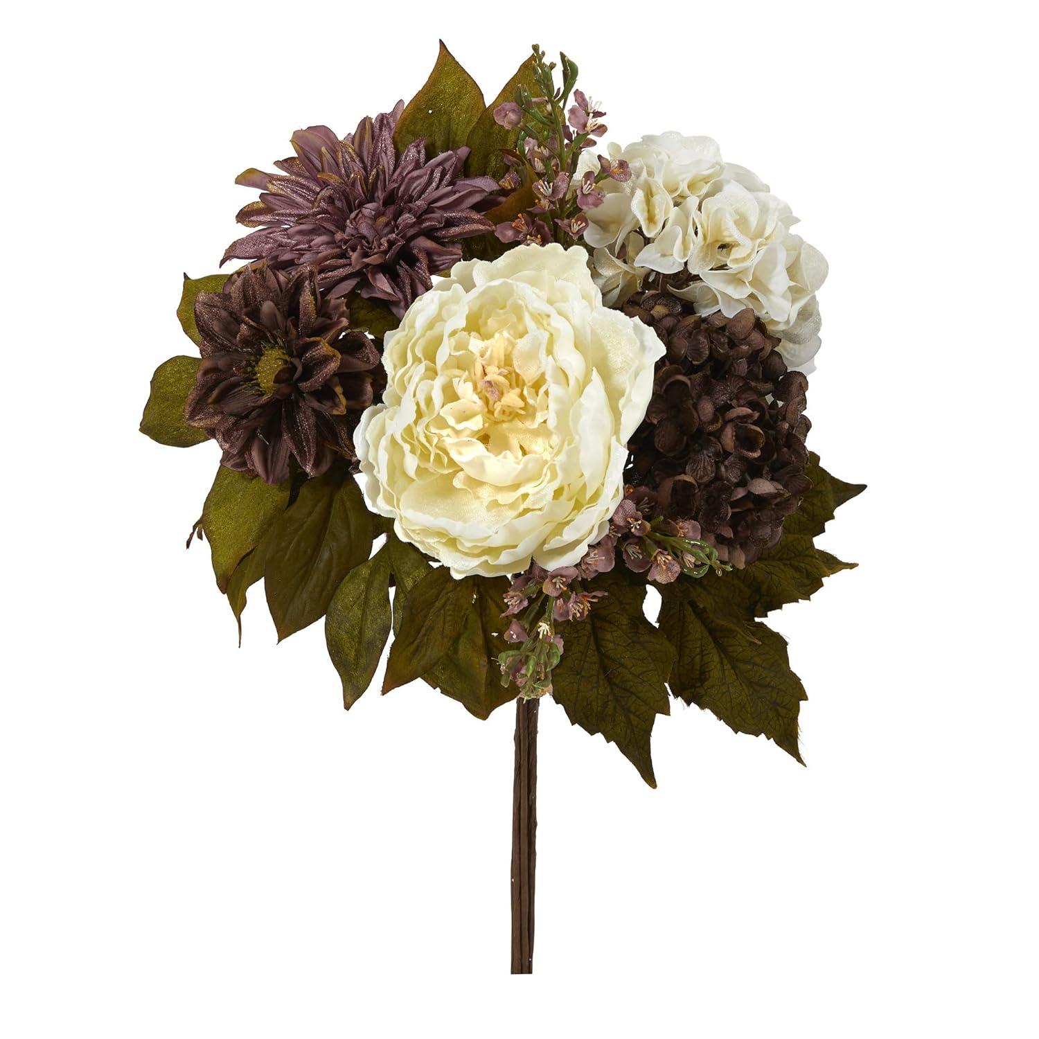 Nearly Natural Peony, Hydrangea and Dahlia Artificial Flower Bouquet (Set of 2)-Size:9 inch