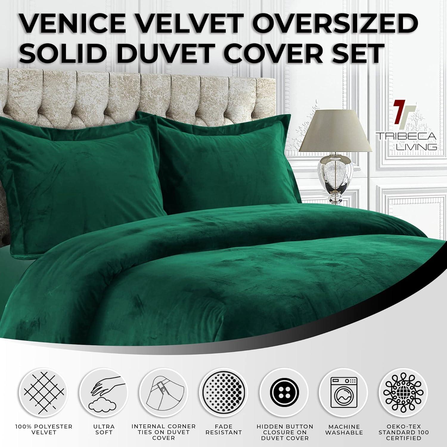 2pc Twin Venice Velvet Oversized Solid Duet Set Emerald Green - Tribeca Living