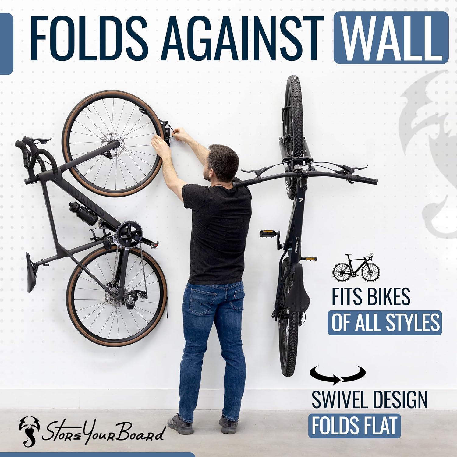 StoreYourBoard Swivel Mount Bike Storage Rack | Garage Wall Hook | Mud