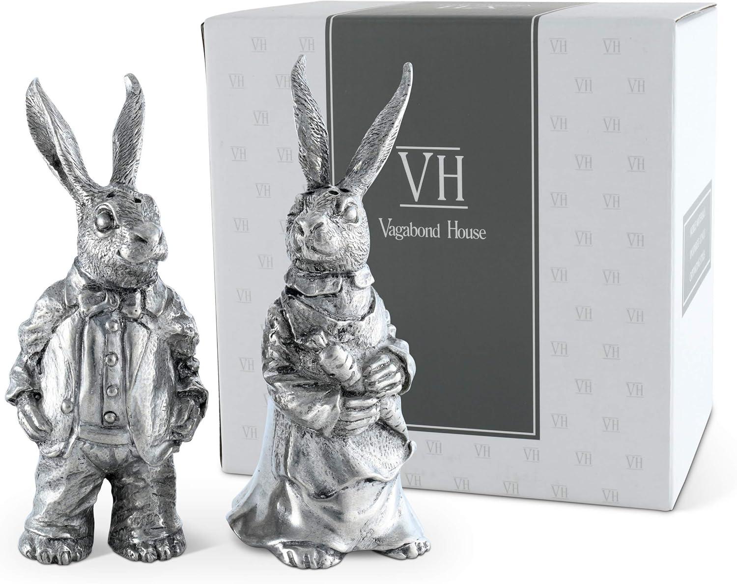 Vagabond House Garden Friends Easter Pewter Dressed Rabbits Salt and Pepper Shakers Set