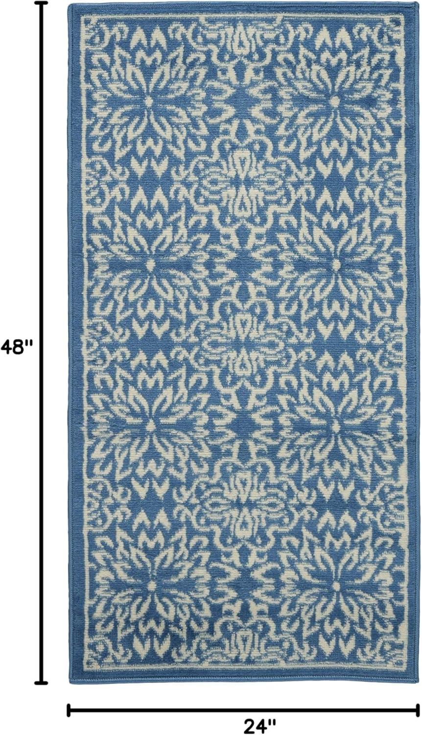 Nourison Jubilant Geometric Floral Ivory/Blue 2' x 4' Area Rug, (2' x 4')