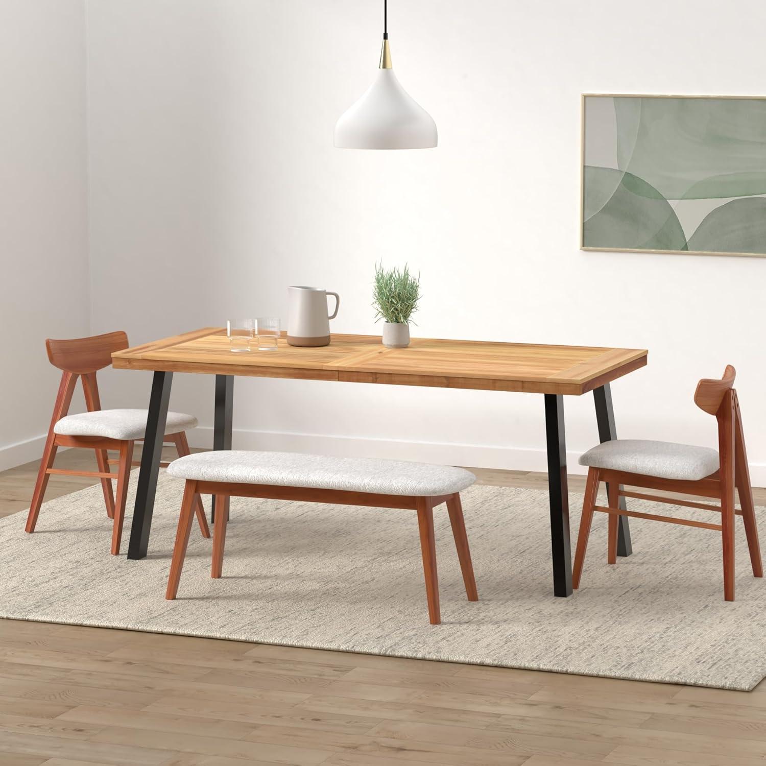 Rustic Acacia Wood 6-Person Dining Table with Metal Legs