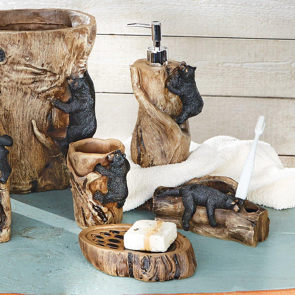 Rustic Lodge Polyresin Bath Set with Climbing Black Bears