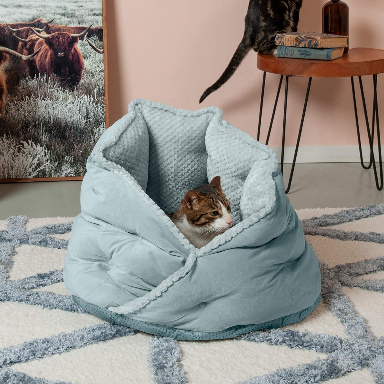 FurHaven Calming Wrap-Around Hug Small Dog and Cat Bed - Medium, Aquamarine