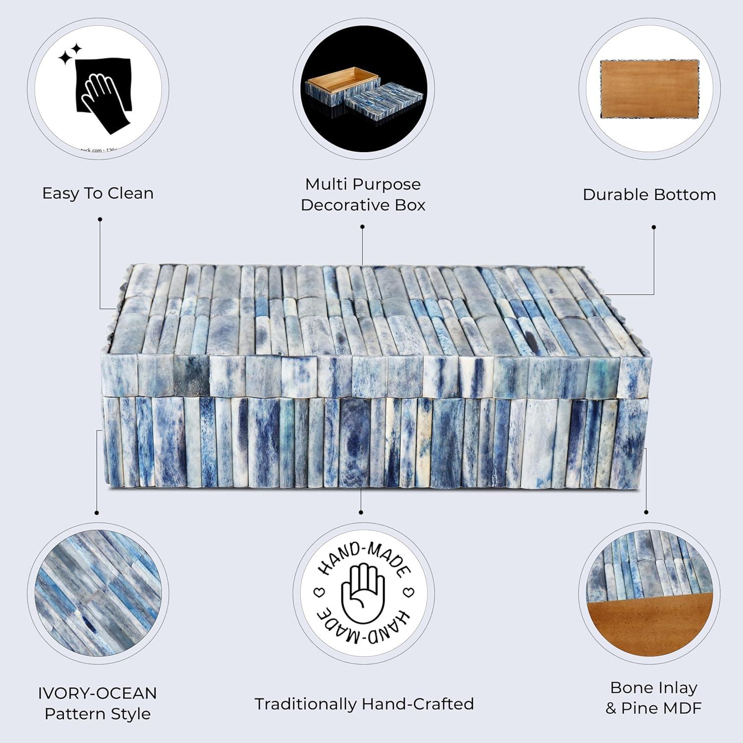 Handicrafts Home Decorative Box - Handmade Jewelry Organizer Box with Lid - Keepsake Box for Home Decor, Jewelry, Accessories, Collectibles - Modern Wooden Storage Box - Ocean, 8X6X1.5 inch