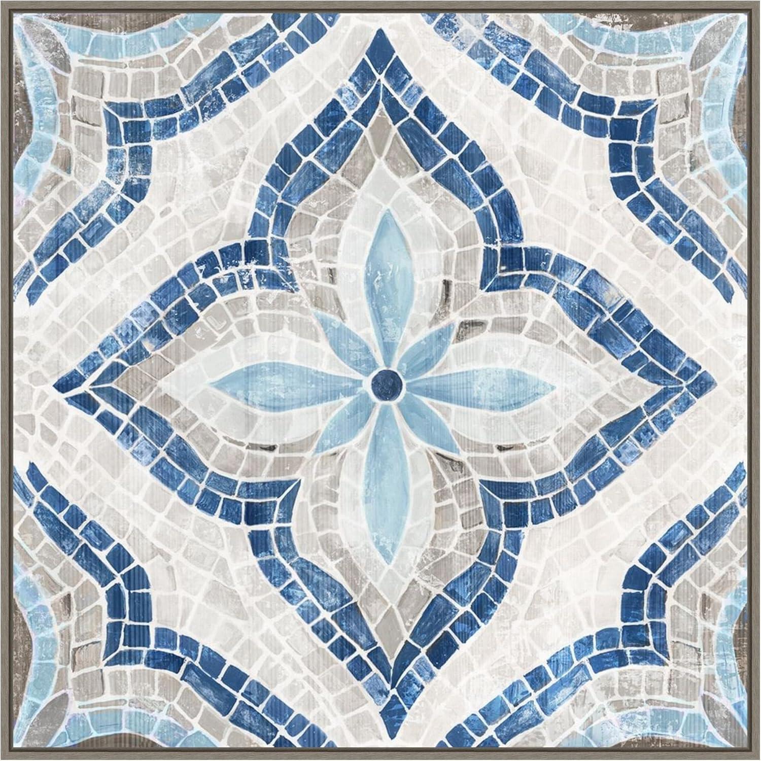 30" x 30" Blue Single Moroccan Tile by Eva Watts Framed Canvas Wall Art Print - Amanti Art