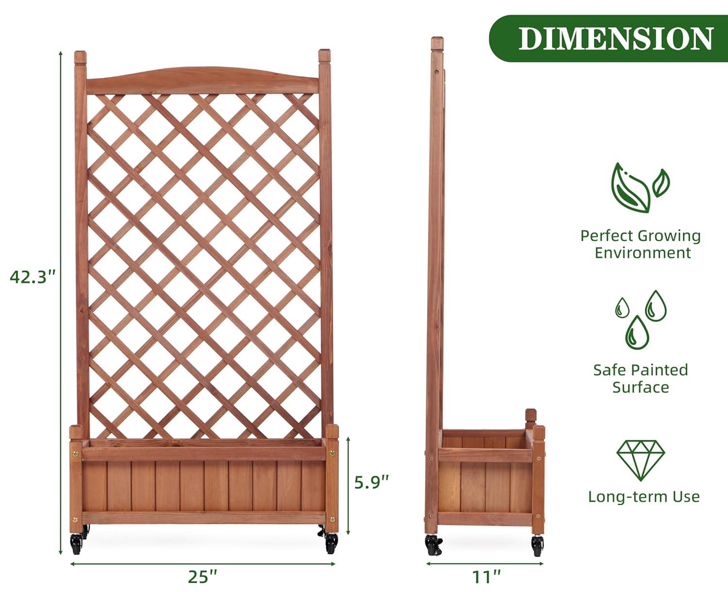 August Grove® Raised Garden Bed With Trellies 2 Pack, Outdoor Wooden Planter Box For Climbing Plants, Vegetables Herb Growing