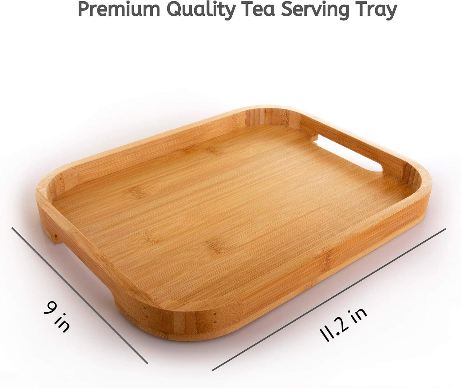 Tea Serving Tray Handmade 100% Natural Bamboo Wood Finish