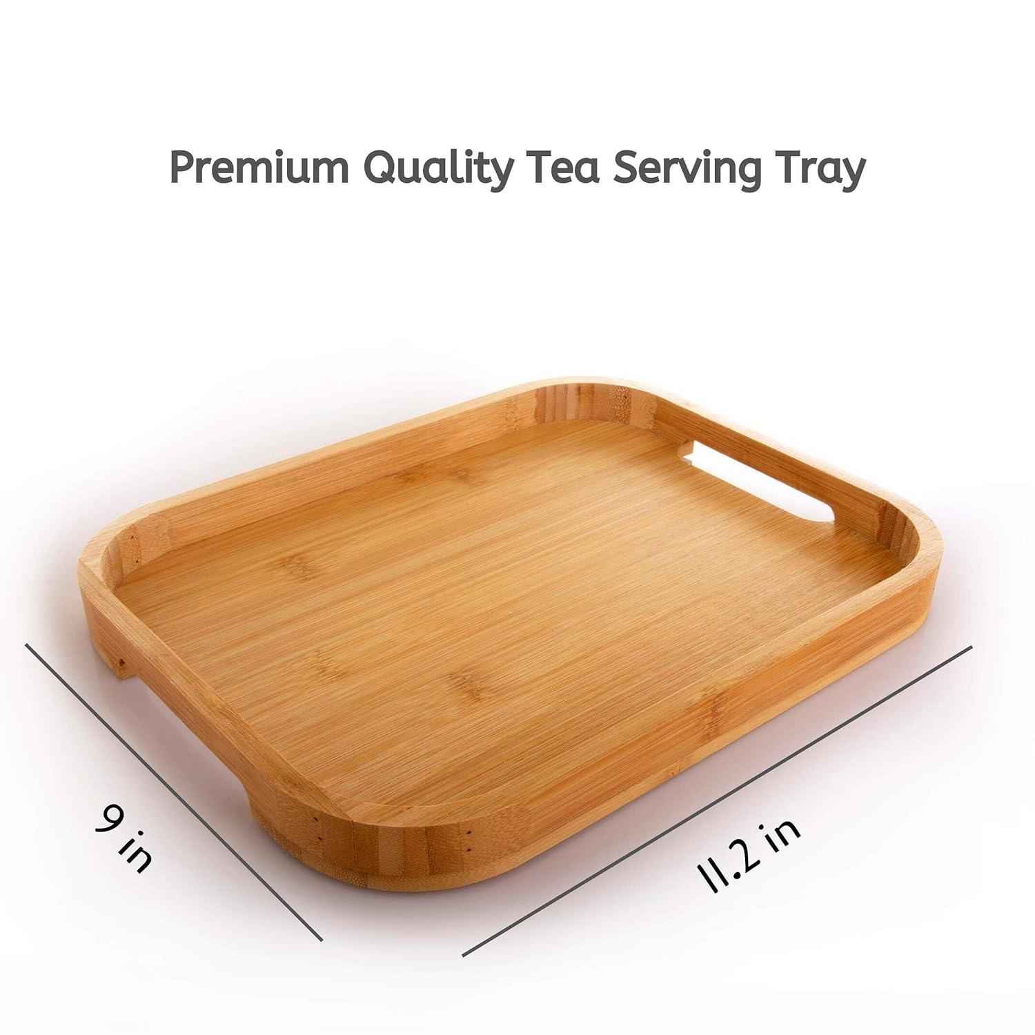 Tea Serving Tray Handmade 100% Natural Bamboo Wood Finish