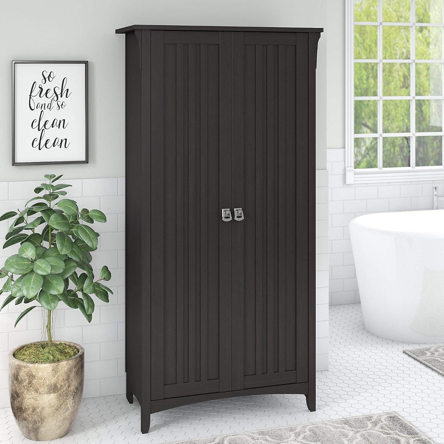 Bush Furniture Salinas Tall Bathroom Storage Cabinet with Doors, Vintage Black