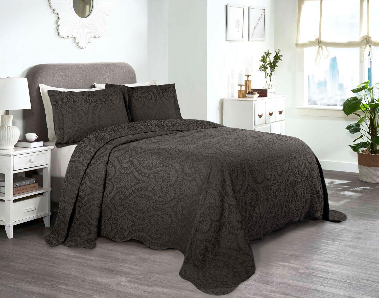 Aspen Floral Scalloped Edge Cotton Blend Coverlet / Bedspread Set