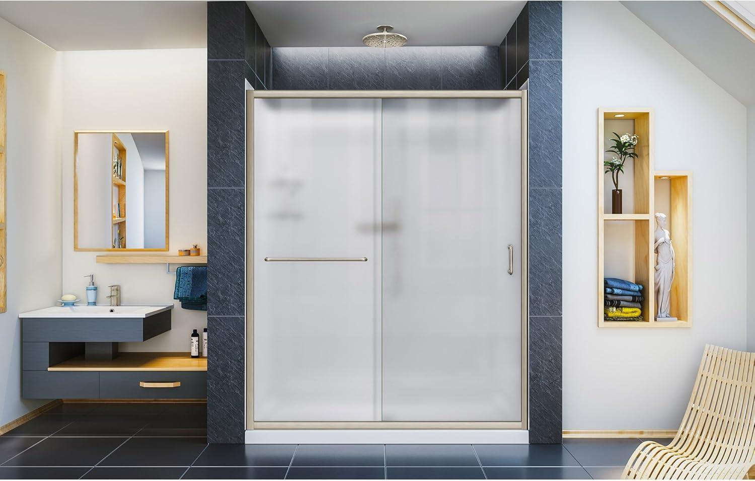 Infinity-Z 60" W x 30" D x 76.75" H Semi-Frameless Rectangle Shower Enclosure with Towel Bar and Base Included