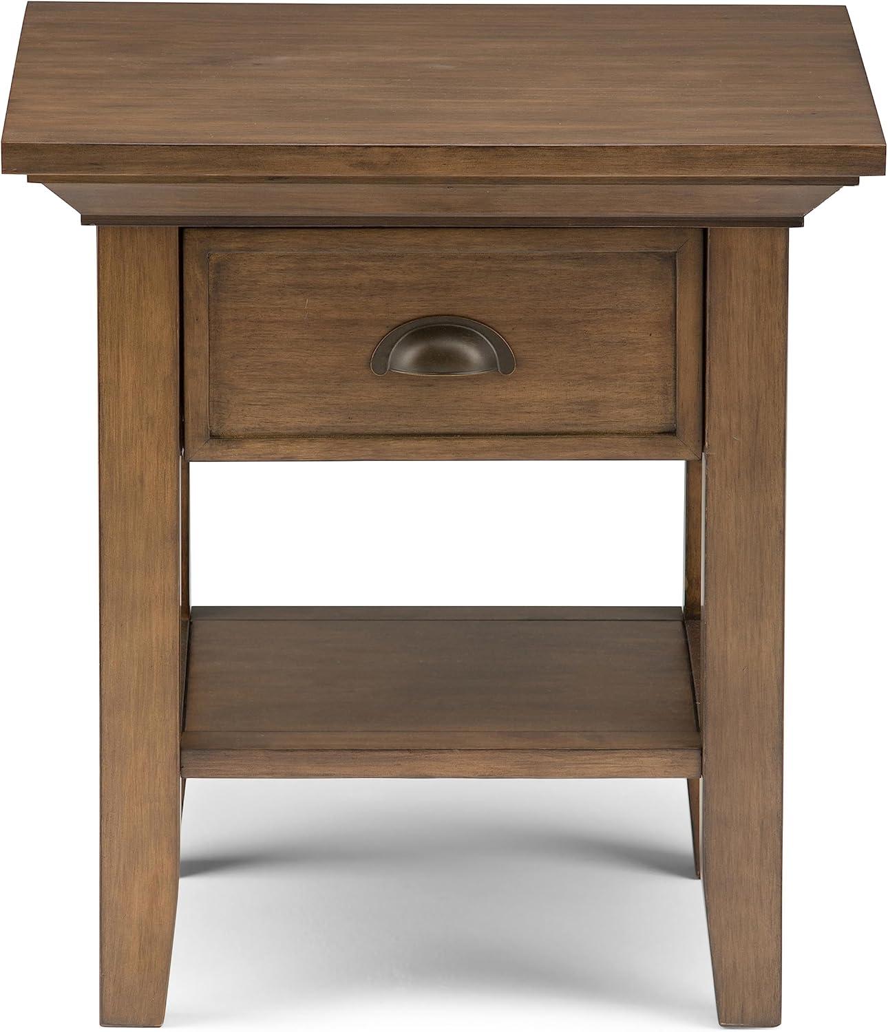 Simpli Home Redmond Wood 19" Square Transitional End Side Table in Rustic Natural Brown