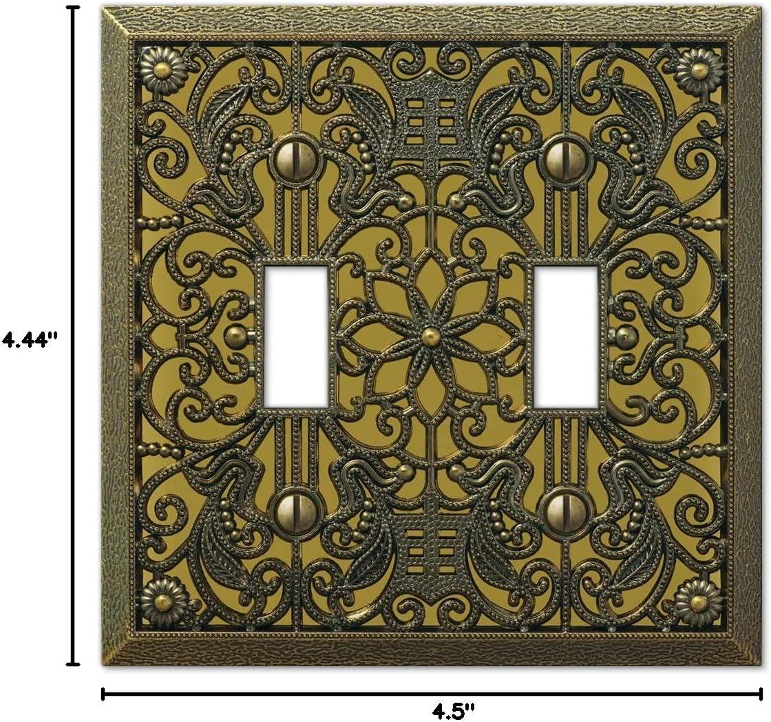 Antique Brass Filigree Double Toggle Metal Wall Plate