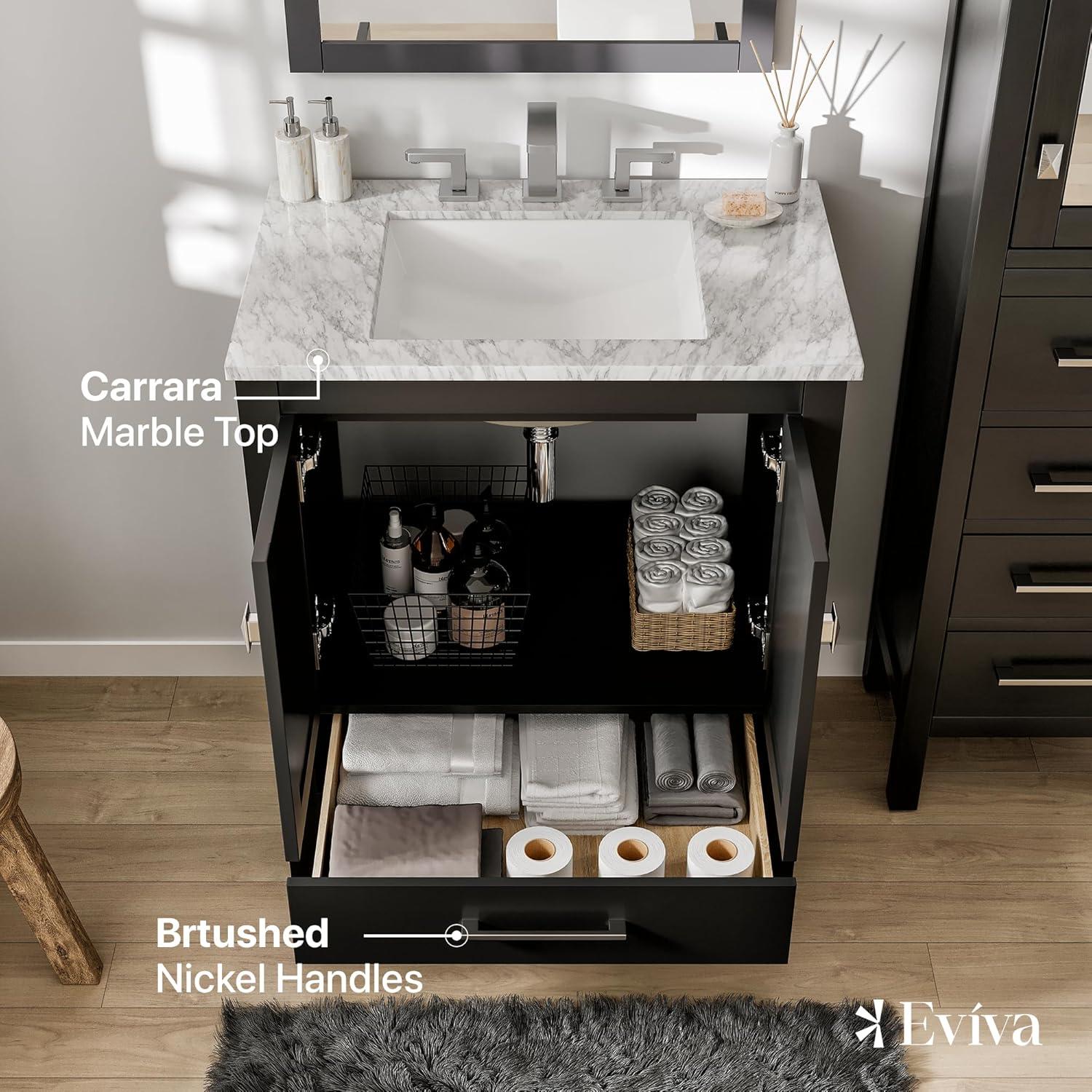 Eviva Aberdeen 30" Espresso Transitional Bathroom Vanity w/ White Carrara Top