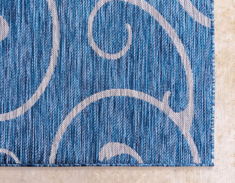 Unique Loom Outdoor Botanical Collection Area Rug - Curl (2' x 6' 1" Runner Blue/Ivory)