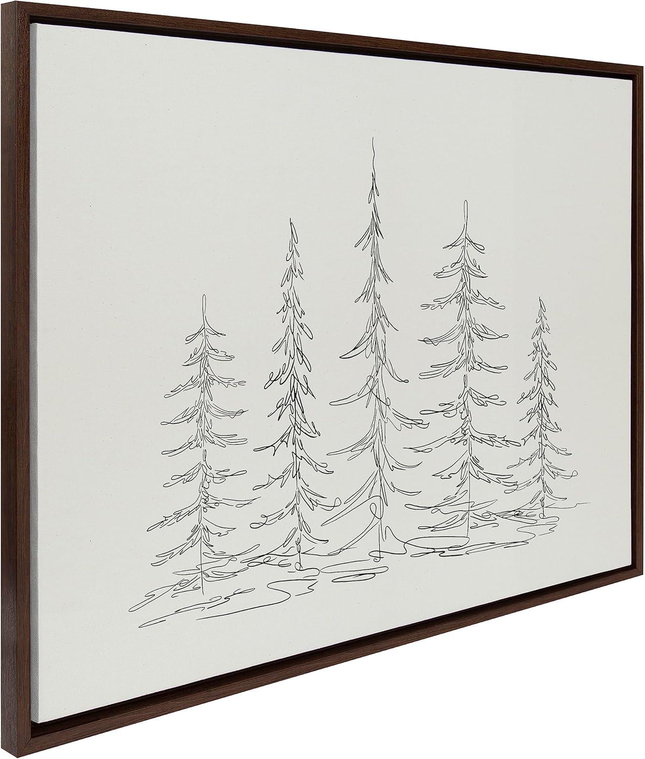 Minimalist Evergreen Trees Sketch Framed Canvas Wall Art, 28x38