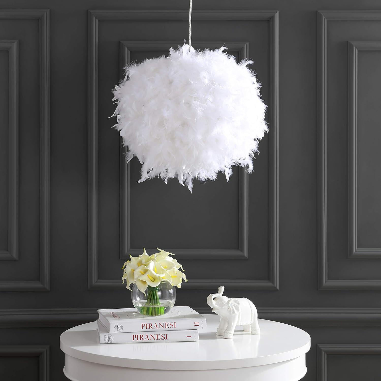 JONATHAN Y Stork 19" Feather Metal Adjustable LED Pendant, White