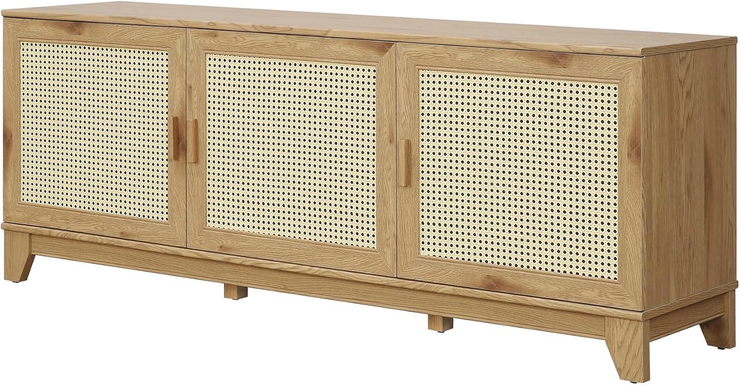 Manhattan Comfort Sheridan Modern 6 Shelf Cane TV Stand for TVs up to 55" Natural: Media Console with Cable Management