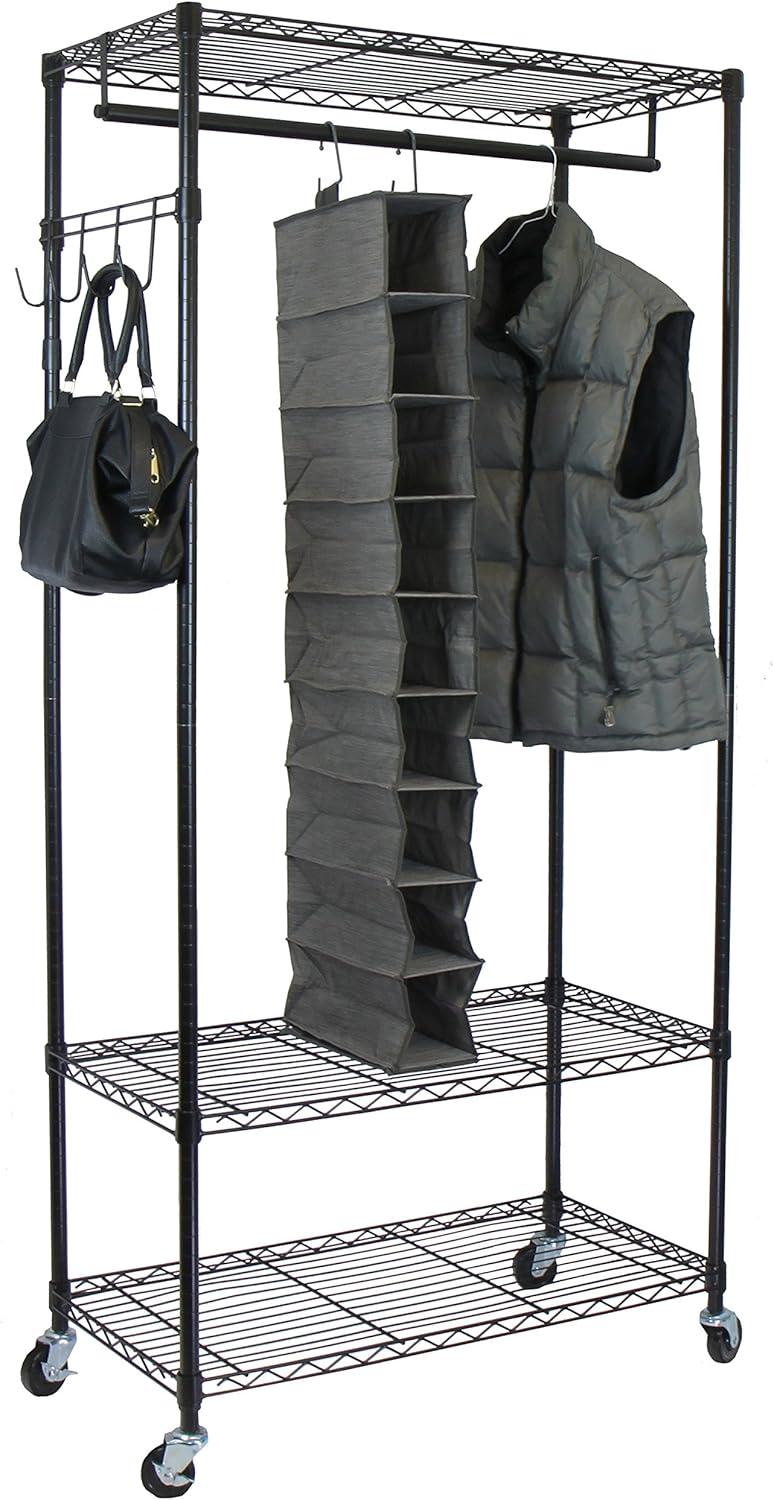 Oceanstar Garment Rack with Adjustable Shelves with Hooks