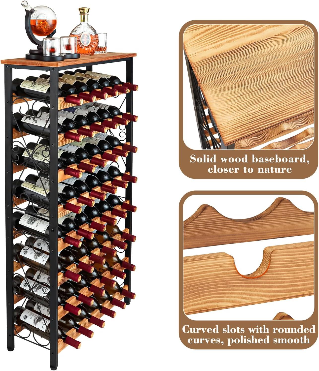 48 Bottles Floor Wine Rack with Wood Top,8 Tier Wine Storage Stand