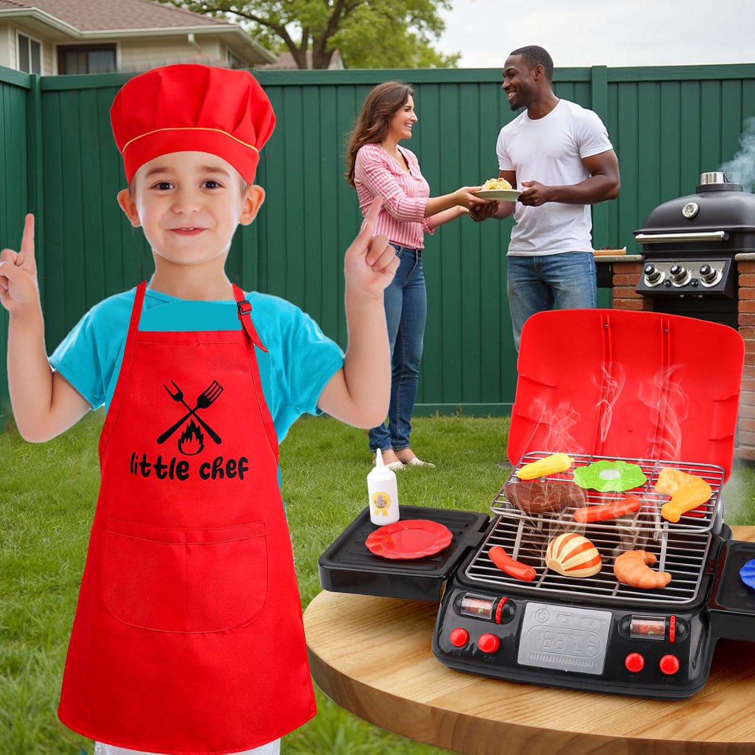 RUVINCE Kids BBQ Grill Playset - Kitchen Toy Grill Set with Smoke & Light
