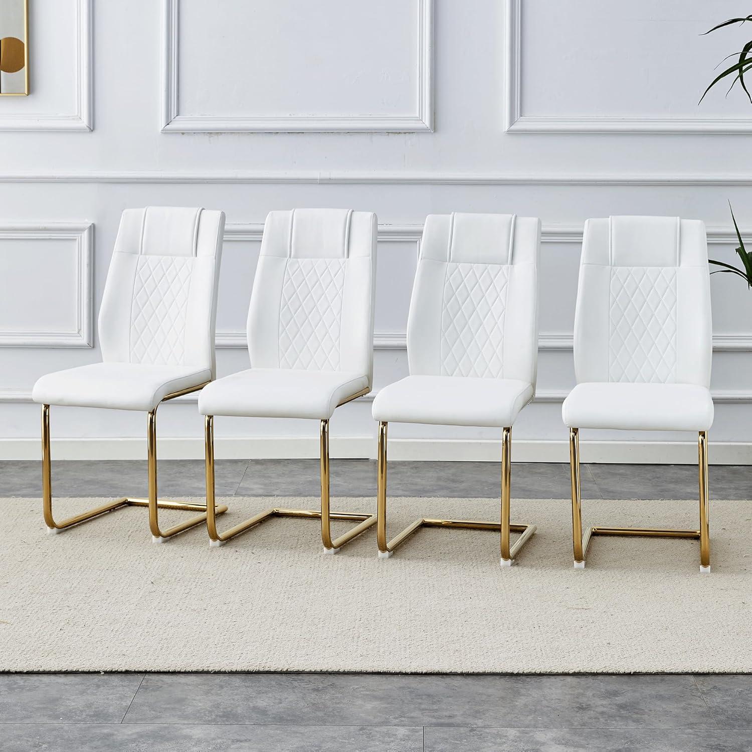 Ecarpat Dining Chairs Set of 4 with Golden Leg, Artificial Leather, for Kitchens Living Rooms and Offices