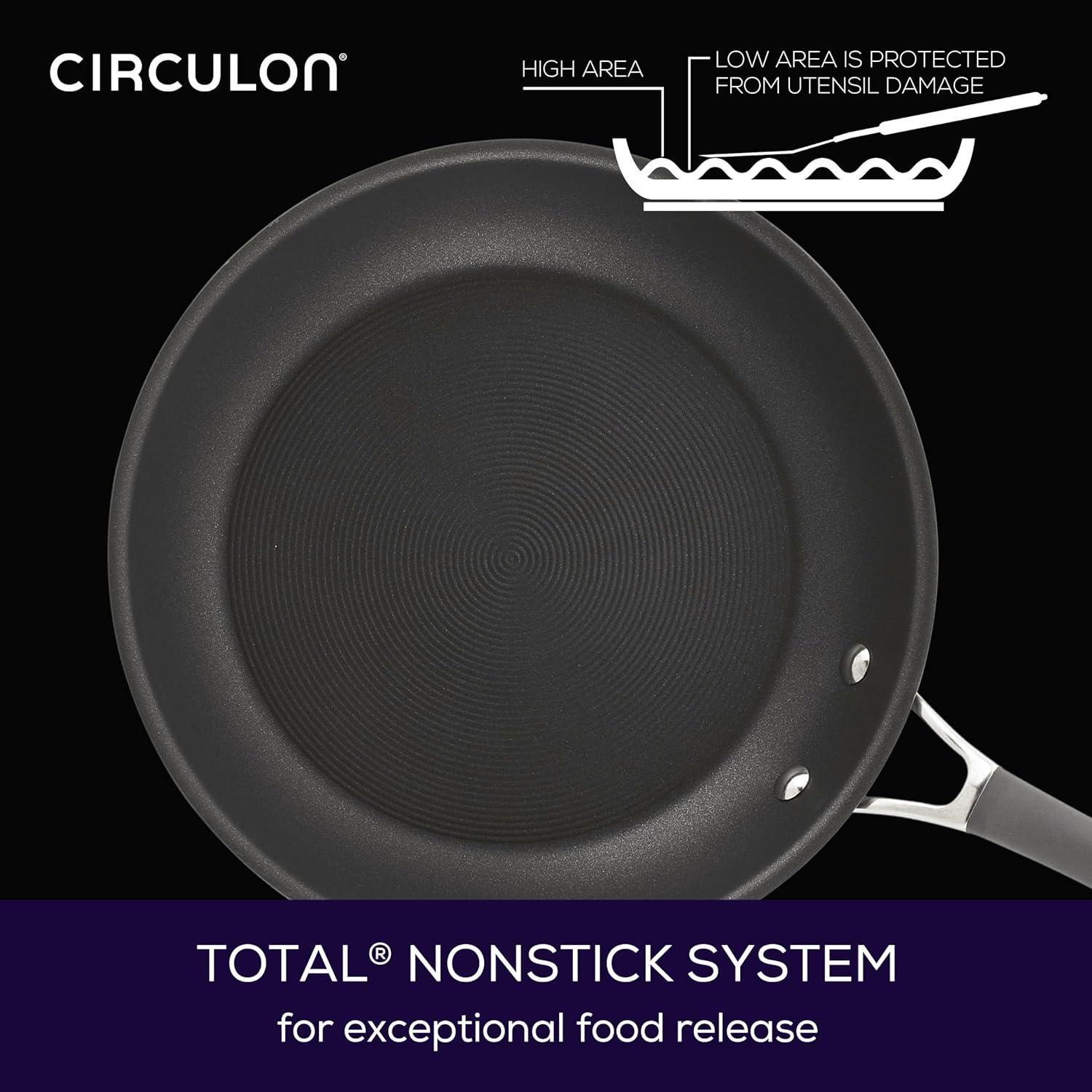 Circulon Radiance 12" Covered Deep Skillet: Nonstick Hard Anodized, 12 Inch with Lid, Oven & Dishwasher Safe