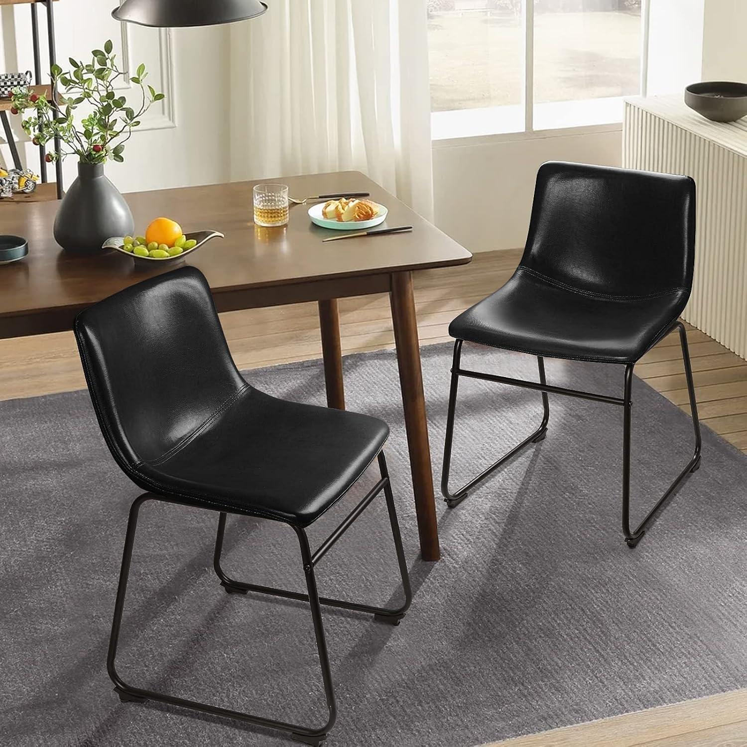 CodYinFI Faux Leather Dining Chairs Set of 2, 18 Inch Kitchen & Dining Room Chairs, Century Modern Dining Chairs with Backrest and Metal Legs, Comfortable Upholstered Seat Chairs(Black, 2pcs 18")