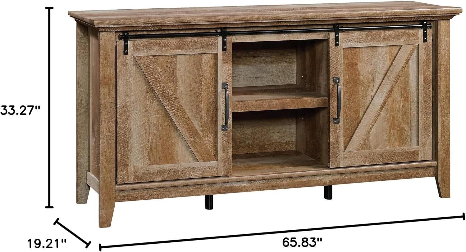 Dakota Pass TV Stand for TVs up to 70" Dark Brown - Sauder: Craftsman Oak Finish, Sliding Doors, Adjustable Storage