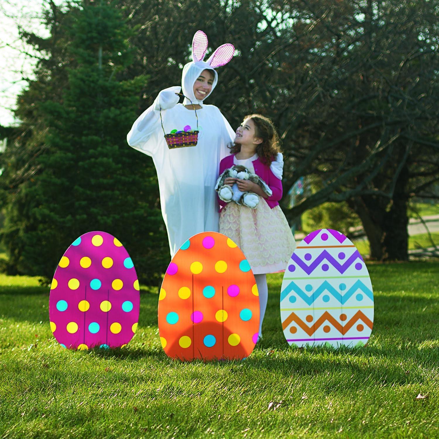 Fun Express 4 Pieces Large Plastic Easter Eggs for Yard, Party Décor