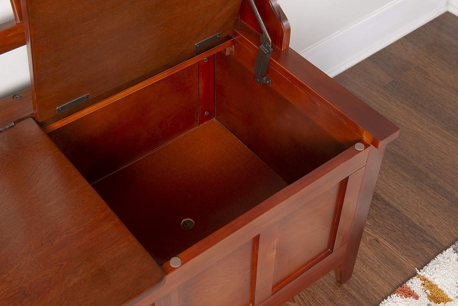 Misson Traditional 4 Double Hooks Storage Bench Top Shelf Hall Tree Walnut Finish - Linon: Entryway Organizer, Flip-up Seat