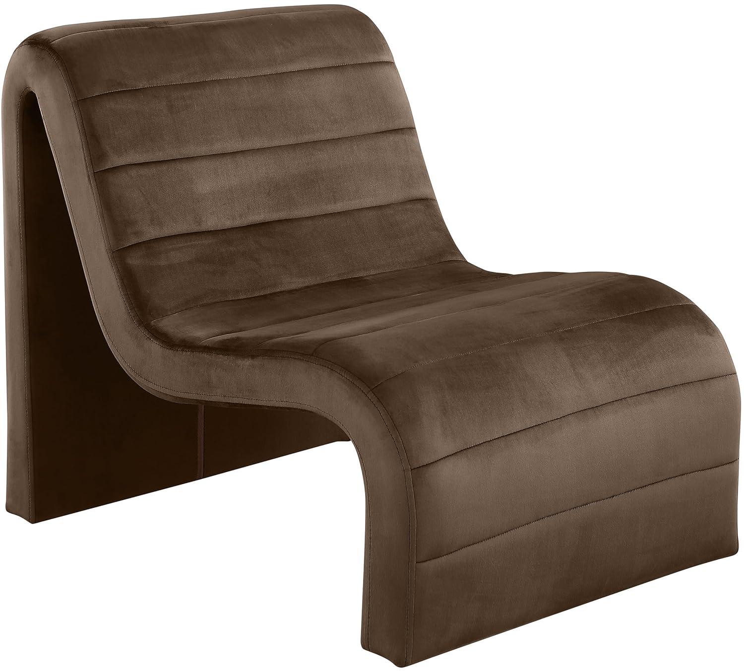 Meridian Furniture 403Brown Ivy Collection Modern | Contemporary Velvet Upholstered Accent Chair with Rich Brown Velvet, Channel Tufted Design, Curved Shape, 26.4" W x 37.4" D x 31.1" H, Brown