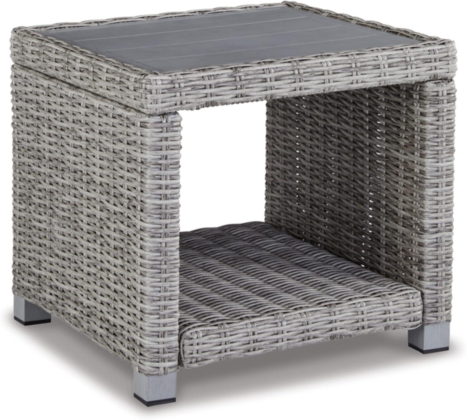 Light Gray Square Resin Wicker Outdoor End Table