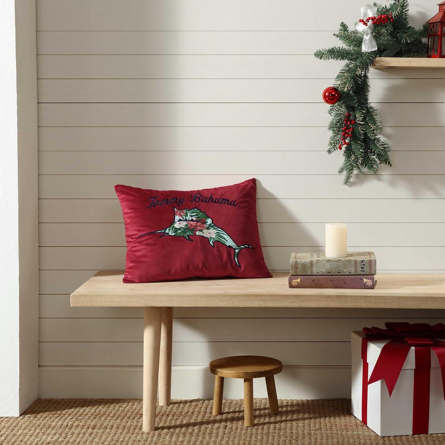 Tommy Bahama Throw Pillow Decorative Pillow with Zipper Enclosure, Super Soft and Cozy Home Decor, Holiday Marlin Red