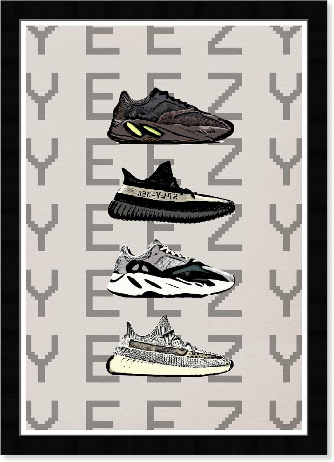 Gray and Black Hypebeast Sneakers Framed Wall Art