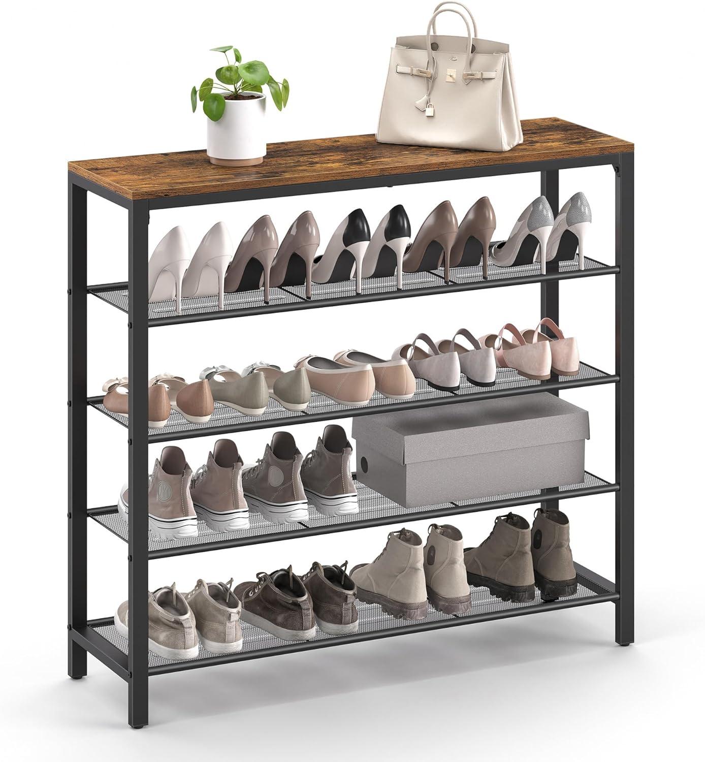 VASAGLE INDESTIC Shoe Rack - 5-Tier Storage Organizer with 4 Mesh Shelves